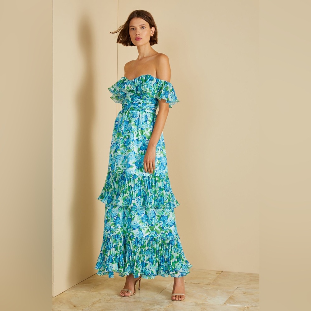 Amur Womens  Pia Pleated Midi Dress, Blue size 4 nwt